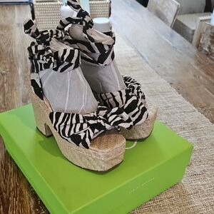 SAM EDELMAN TULABlack and White Platform Shoes with Zebra Print